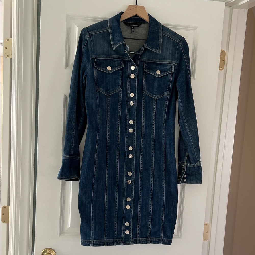 White House Black Market Dark Blue Denim Shirt Dress